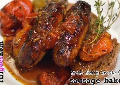 Jamie's Cherry Tomato & Sausage Bake | fifigoesnom.com
